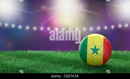 Ballon de football aux couleurs drapeau sur un fond de stade flou et lumineux. Sénégal. Image 3D Banque D'Images