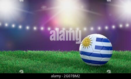 Ballon de football aux couleurs drapeau sur un fond de stade flou et lumineux. Uruguay. Image 3D Banque D'Images