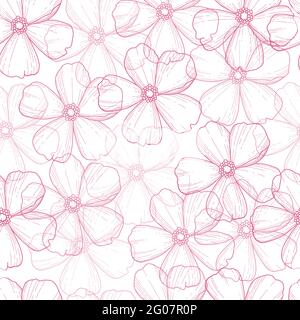 Motif vectoriel sans couture avec brindilles dessinées à la main et fleurs sakura sur fond blanc. Fleurs de cerisier. Motif de mariage, motif floral pour l'impression Illustration de Vecteur