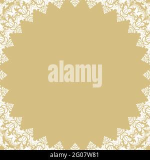 Cadre rond oriental avec éléments arabesques et floraux. Bordure blanche fleurie avec motif vintage. Carte de vœux avec emplacement pour le texte Banque D'Images