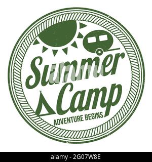 Affiche ou timbre de camp d'été sur fond blanc, illustration vectorielle Illustration de Vecteur