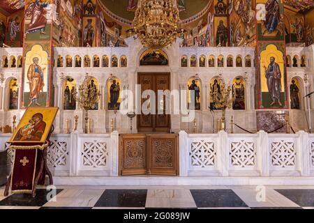 Intérieur incroyablement détaillé du monastère d'Agios Gerasimos à Kefalonia Banque D'Images