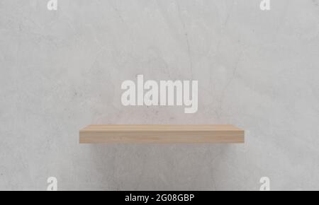 Vider la tablette en bois sur le fond du mur de ciment. Rendu 3D . Banque D'Images