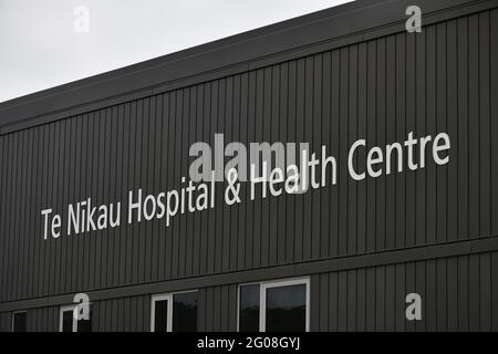 GREYMOUTH, NOUVELLE-ZÉLANDE, 7 janvier 2021 : signalisation pour l'hôpital et centre de santé te Nikau récemment ouvert à Greymouth, Nouvelle-Zélande, 7 janvier 2021 Banque D'Images