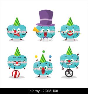 Personnage de dessin animé de macaron aux myrtilles avec divers spectacles de cirque. Illustration vectorielle Illustration de Vecteur