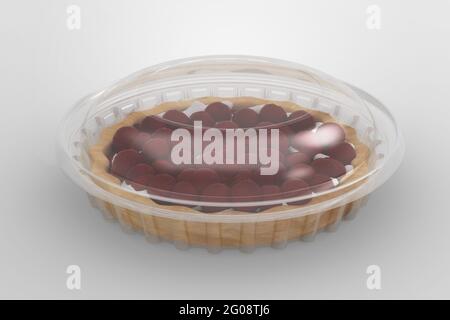 Rendu 3D un conteneur vide transparent à tourte isolé sur fond blanc. Adapté pour le projet de conception. Banque D'Images