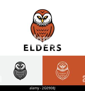 Wise Elders Old Beard Owl logo représentant un dessin animé en forme d'oiseau Illustration de Vecteur