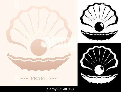 Icône perle de mer de luxe en coquille ouverte. Inspiration créative pour le design de jawelry. Société, enseigne de marque. Vecteur Illustration de Vecteur