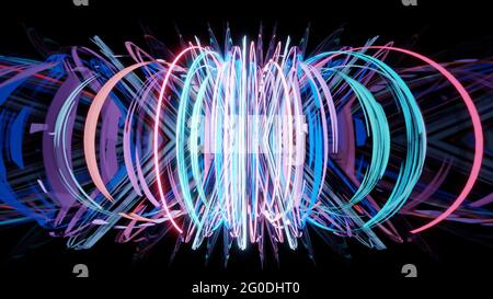 rendu 3d, lignes lumineuses, réflexion, arrière-plan abstrait Banque D'Images