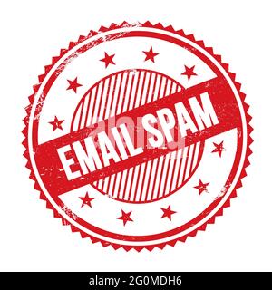 E-MAIL texte SPAM écrit sur rouge grungy Zig zag bordures rond timbre. Banque D'Images