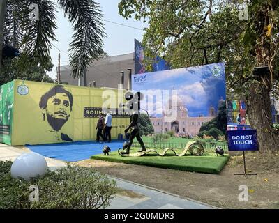 KOLKATA, INDE - 09 janv. 2021: Nandan film Centre décoré pour le festival international du film de Kolkata pendant la pandémie de corona Banque D'Images