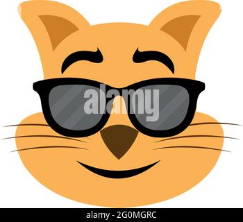 Illustration d'émoticône vectoriel du visage d'un chat de dessin animé avec des lunettes de soleil Illustration de Vecteur