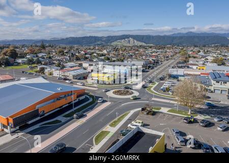 LEVIN, NOUVELLE-ZÉLANDE - 26 mai 2021 : prises de vue aériennes de Levin, une petite ville de la région de Horowhenua en Nouvelle-Zélande Banque D'Images