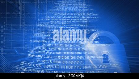 Composition de l'icône de cadenas de sécurité en ligne et du codage binaire Banque D'Images
