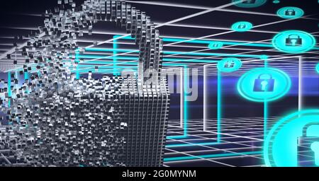 Composition des icônes de cadenas de sécurité en ligne sur la grille 3d Banque D'Images