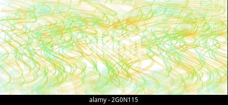 Lignes de soyage fines, vert vif et orange. Courbes ondulées enchevêtrées. Arrière-plan vectoriel abstrait. Motif texturé. Modèle pour bannière, page d'arrivée Illustration de Vecteur