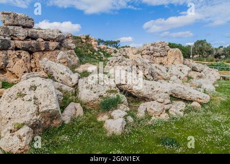 Complexe de temples mégalithiques Ggantija près du village de Xaghra sur l'île de Gozo, Malte Banque D'Images