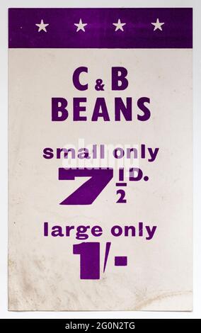 Étiquette d'affichage des prix de vente des années 1970 - Crosse et Blackwell Beans Banque D'Images