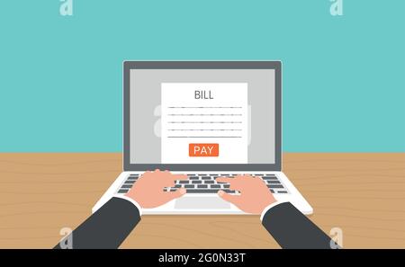 Payer les factures d'impôt reçu en ligne par ordinateur portable Illustration de Vecteur