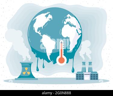 la terre de la planète fond avec les bâtiments d'usines Illustration de Vecteur