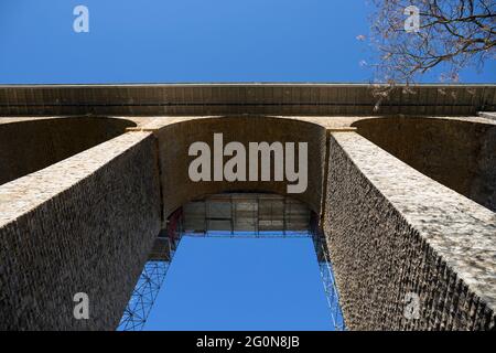 Europe, Luxembourg, ville de Luxembourg, pont routier de la Passerelle traversant la vallée de la Pétrusse Banque D'Images