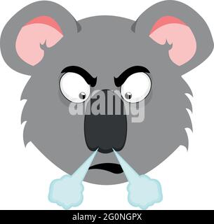 Vecteur émoticône illustration d'un dessin animé koala visage avec une expression en colère et fume de son nez Illustration de Vecteur