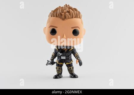 CHESTER, ROYAUME-UNI - 9 MAI 2021:Figurine Hawkeye Funko Pop Banque D'Images