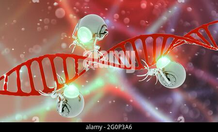 Nanorobotics est un domaine technologique émergent qui crée des machines ou des robots dont les composants sont à ou près de l'échelle d'un nanomètre. Nanotechnologies Banque D'Images