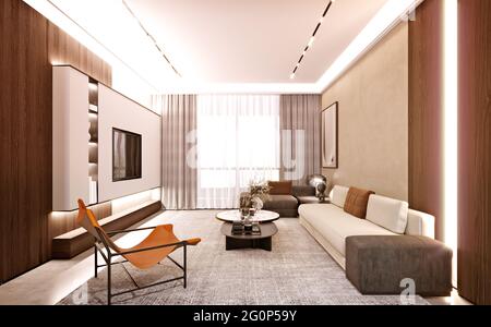 3D render of modern living room Banque D'Images