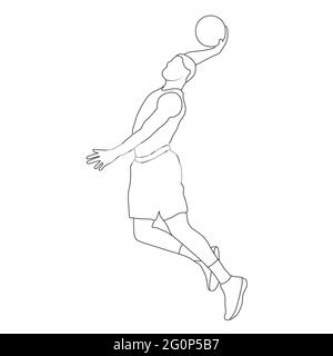 Basket-ball. Silhouette de contour vide d'un joueur de basket-ball avec une balle. Style plat Illustration de Vecteur