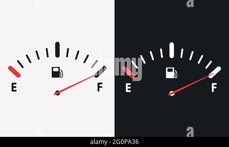 Indicateurs de carburant compteur de gaz. Icône réservoir vecteur de jauge plein. Cadran de voiture essence tableau de bord. Illustration de Vecteur