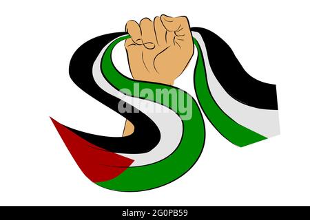 Dessin manuel vectoriel main tenant main drapeau palestinien, pour élément de conception de démonstration isolé sur blanc Illustration de Vecteur