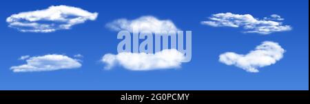 Nuages blancs 3D réalistes sur fond bleu. Illustration vectorielle Illustration de Vecteur