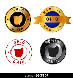 Ohio badges or timbre caoutchouc cercle avec la forme de carte de pays États Amérique Illustration de Vecteur