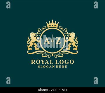 Modèle de logo AZ Letter Lion Royal Luxury dans un dessin vectoriel pour les restaurants, les royalties, les boutiques, les cafés, les hôtels, Héraldique, bijoux, mode et autre vecteur il Illustration de Vecteur