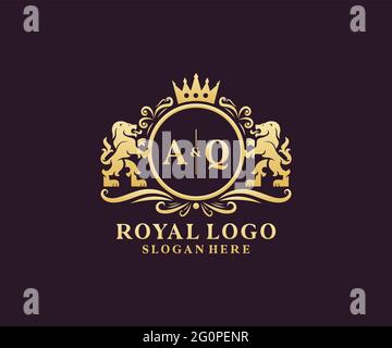 Modèle de logo AQ Letter Lion Royal Luxury dans les illustrations vectorielles pour les restaurants, les Royalty, les boutiques, les cafés, les hôtels, Héraldique, bijoux, mode et autre vecteur il Illustration de Vecteur