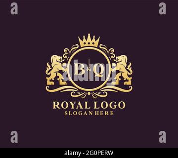 BQ Letter Lion Royal Luxury logo template in vector art for Restaurant, Royalty, Boutique, Cafe, Hotel, Héraldique, bijoux, mode et autre vecteur il Illustration de Vecteur