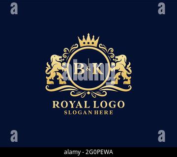 Modèle de logo BK Letter Lion Royal Luxury dans une illustration vectorielle pour restaurant, Royalty, Boutique, café, Hôtel, Héraldique, bijoux, mode et autre vecteur il Illustration de Vecteur