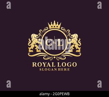 Modèle de logo CL Letter Lion Royal Luxury dans les illustrations vectorielles pour les restaurants, les royalties, les boutiques, les cafés, les hôtels, Héraldique, bijoux, mode et autre vecteur il Illustration de Vecteur