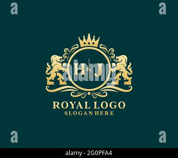 Modèle HJ Letter Lion Royal Luxury logo en illustrations vectorielles pour les restaurants, les Royalty, les boutiques, les cafés, les hôtels, Héraldique, bijoux, mode et autre vecteur il Illustration de Vecteur