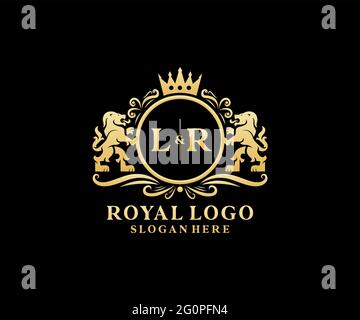 Modèle de logo de luxe LR Letter Lion Royal dans une illustration vectorielle pour restaurant, Royalty, Boutique, café, Hôtel, Héraldique, bijoux, mode et autre vecteur il Illustration de Vecteur