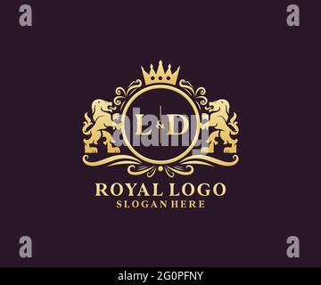 Modèle de logo LD Letter Lion Royal Luxury dans une illustration vectorielle pour restaurant, Royalty, Boutique, café, Hôtel, Héraldique, bijoux, mode et autre vecteur il Illustration de Vecteur