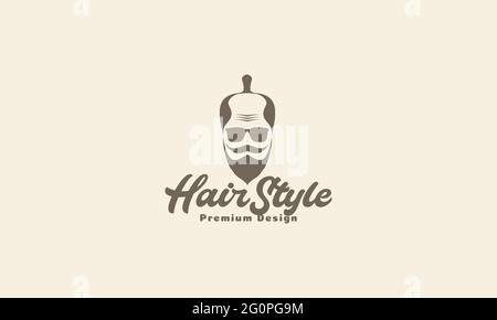 homme style cheveux chauve avec barbe vintage logo symbole icône vecteur graphique dessin illustration Illustration de Vecteur