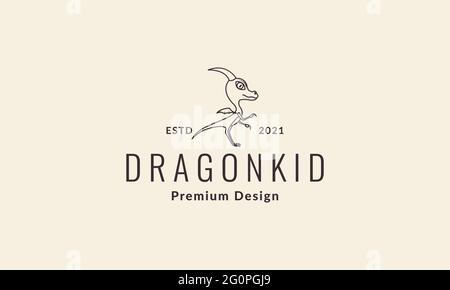 dessin animé petit dragon lignes mignon logo symbole icône vecteur graphique dessin illustration Illustration de Vecteur