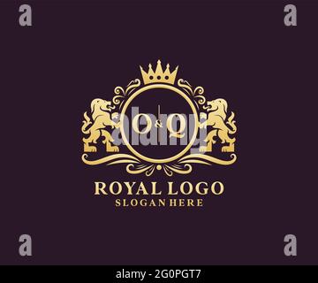 Modèle de logo de luxe Lion Royal lettre OQ en illustrations vectorielles pour les restaurants, les royalties, les boutiques, les cafés, les hôtels, Héraldique, bijoux, mode et autre vecteur il Illustration de Vecteur