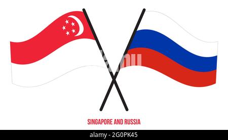 Singapour et Russie les drapeaux ont traversé et ont fait des signes de style plat. Proportion officielle. Corriger les couleurs. Illustration de Vecteur