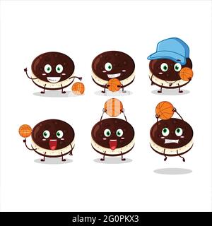 Un personnage de dessin animé dorayaki au chocolat de talent en tant qu'athlète de basket-ball. Illustration vectorielle Illustration de Vecteur