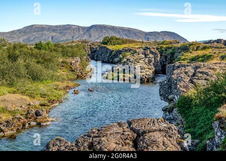 River Oxara, le Parc National de Thingvellir, Islande Banque D'Images