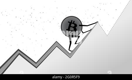 Bitcoin BTC monte au prochain pic sur blanc. La crypto-monnaie a toujours un niveau élevé. Pièce de BTC à la lune. Banque D'Images