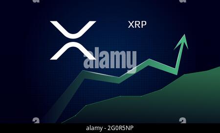 XRP Ripple dans la tendance et le prix est en hausse. Symbole de pièce de chiffrement et flèche verte vers le haut. Uniswap vole vers la lune. Banque D'Images